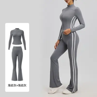 Women's Autumn Two-Piece Striped Yoga Set - 10