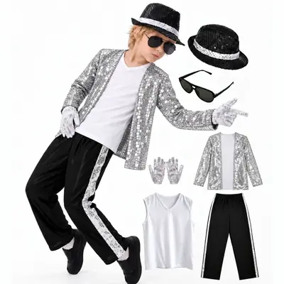 Children's Michael Jackson Costume Set, Sequined, for Tap Dance and Cosplay - 8