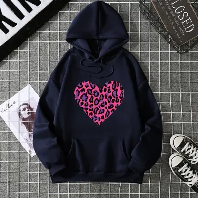 Kadın kapüşonlu baskılı sweatshirt, büyük beden, sonbahar kış - 12