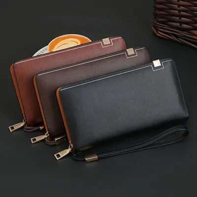 Men's Multifunctional Zipper Clutch Wallet with Multi-Layer Card Holder - 1