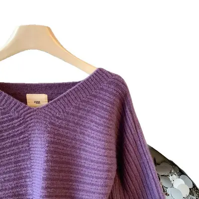 Damen-Strickpullover, einfarbig, V-Ausschnitt, Rippstrick, langärmlig, taillenbetont - 6