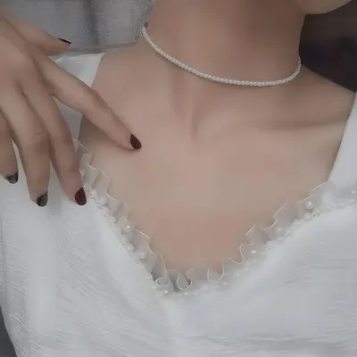 Französische elegante Imitationsperlen-Halskette für Damen, hochwertig, vielseitig kombinierbar, Schlüsselbein-Kette, Influencer-Halskette