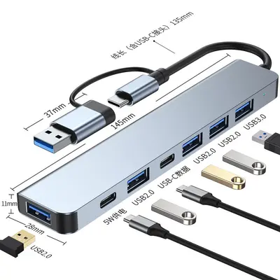 Grenzüberschreitendes USB3.0HUB Dual-Anschluss 8-in-1 multifunktionales Kartenleser-Typ Dockingstation Hub-Splitter - 7