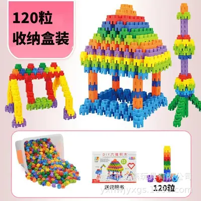 Hexagonal Plastic Building Blocks with Light for Ages 3-6 - 9