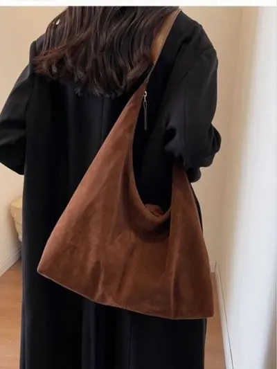 Retro Suede Underarm Tote Bag for Women, Large Capacity Single Shoulder - 3