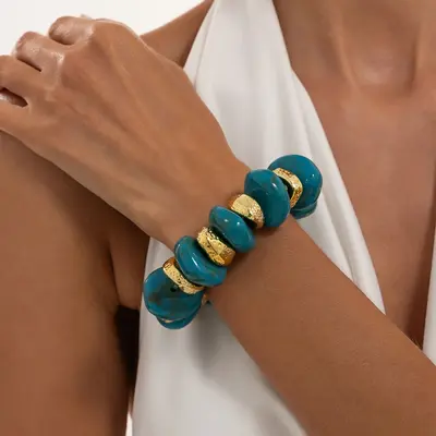 Resin Bracelet with Gradient Colours and Retro Hammered CCB Spacer Beads - 11