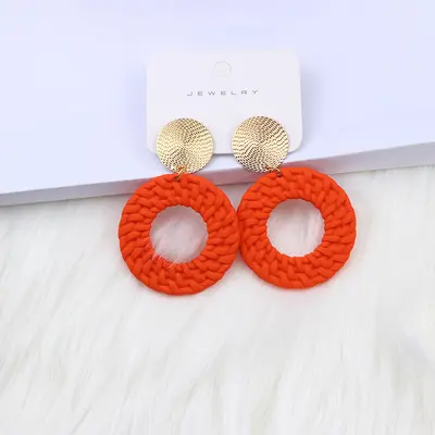 12-Color Bohemian Geometric Round Spray-Painted Earrings - 7