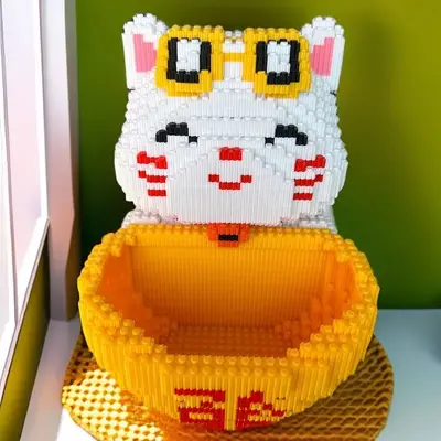 中国风财神爷摆件招财猫存钱罐积木diy益智儿童拼装玩具 - 7