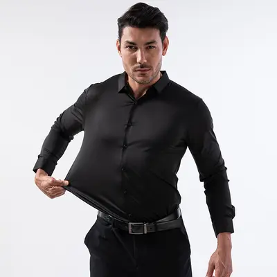 Herren-Langarmhemd, bügelfrei, hochelastisch, nahtloses Design - 9