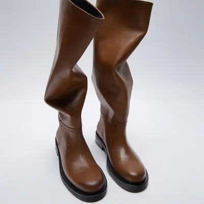 Damenstiefel aus Rindsleder, mittlerer Absatz, runde Zehenpartie, Übergröße
