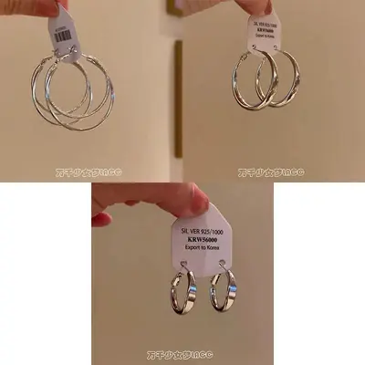 Ring earrings, simple design, silver - 12