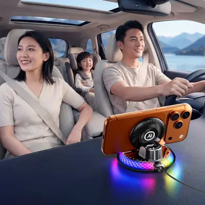 Car Wireless Charging Phone Holder, Ambient Light, Automatic Clamp, Fast Charging