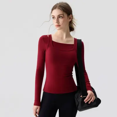Women's Long Sleeve Fake Two-Piece Yoga Top - 7