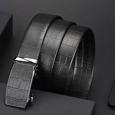 Echtes Rindsleder Krokodil-Muster Gürtel Herren Automatikschnalle Ledergürtel Premium-Qualität Rindsleder Herrengürtel zum Verschenken