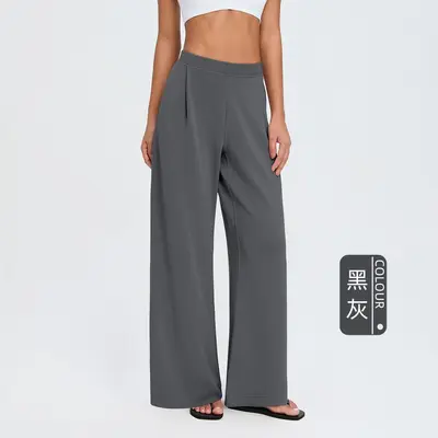 Women's High-Waist Yoga Pants, Sand-Washed Air Layer Fabric, Pleated - 9