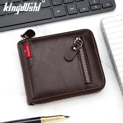 Men's Short Wallet with Chain, Zipper Coin Pocket and Multiple Card Slots - 1