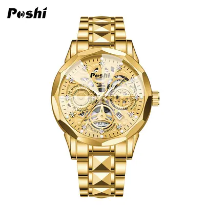Poshi men's fully automatic non-mechanical men's watch fashion waterproof quartz calendar men's watch steel band luminous watch - 10