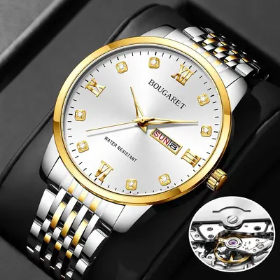Men's waterproof automatic mechanical watch with calendar, large dial