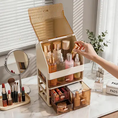 Cosmetic storage box, large capacity, desktop, drawer organizer