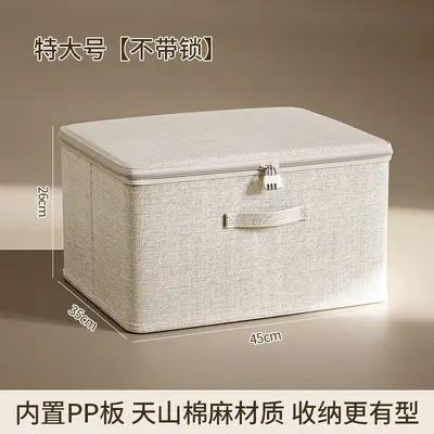 Large capacity foldable clothing storage box with lid and lock, linen - 13
