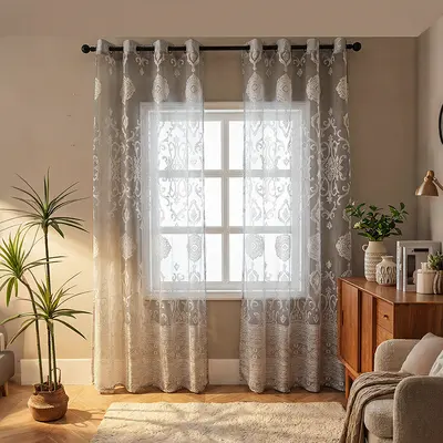Nordic minimalist yarı karartma tül perde, katyonik renk bloklu, hazır - 11