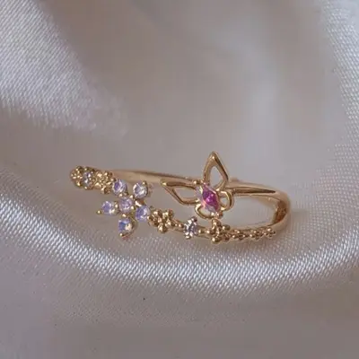 Best-selling adjustable zircon stone open ring with 16k real gold plating on copper popular in Europe and America, sweet and cute flower ring for women.