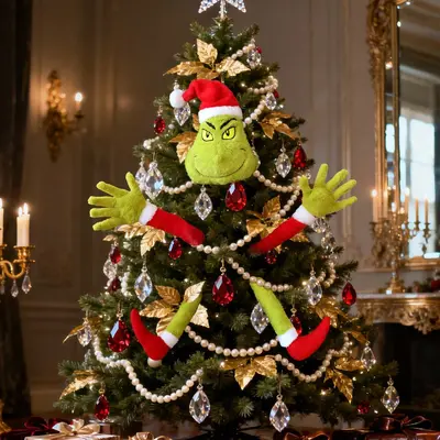 Amazon New Arrival In-Stock Christmas Grinch Plush Hands and Feet Pick DIY Scene Decoration Christmas Tree Ornament