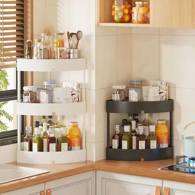 Kitchen corner spice rack desktop triangular storage shelf bathroom sink strainer cosmetic shelf