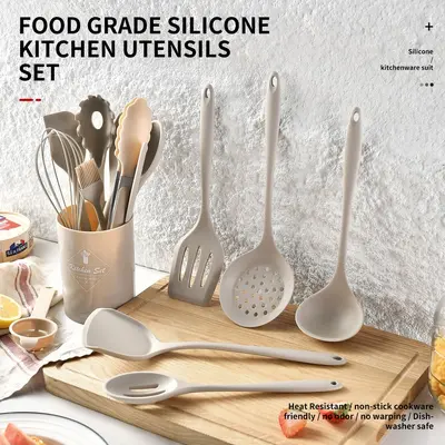 Sınır ötesi tek parça silikon mutfak eşyaları 15 parçalı set yapışmaz silikon spatula çorba kaşığı mutfak aletleri pişirme spatula seti