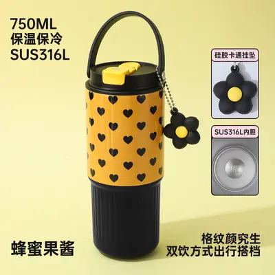 316 Paslanmaz Çelik Termos Bardak, Taşıma Kulplu, Pipetli, Araç İçi - 12