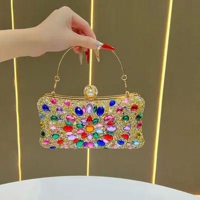 Rhinestone Women's Evening Bag, Crossbody Clutch - 10