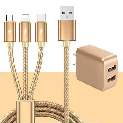 充电器头三合一快充数据线套装双口USB插头适用华为苹果安卓手机 - 7