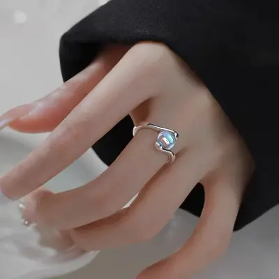 925 sterling silver moonstone ring, adjustable