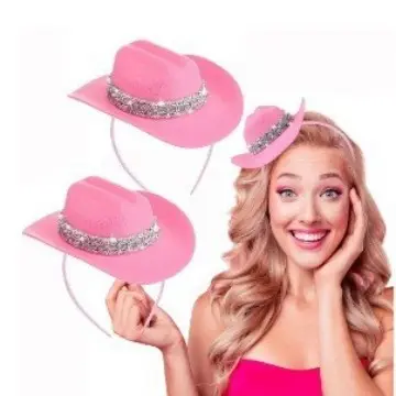 Pink feather mini cowboy hat headband for girls