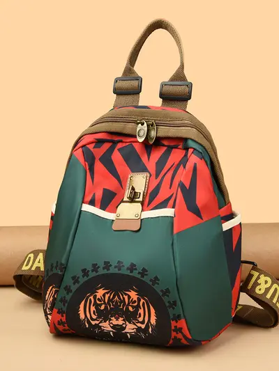 Women's Canvas Backpack, Large Capacity, Printed, Travel - 5