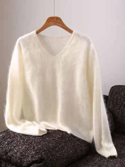 Women's 5% Cashmere Wool Silk Blend Seamless Knit Sweater Autumn - 7