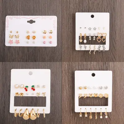 Multi-Pair Earring and Stud Set, Alloy Card-Mounted Earrings