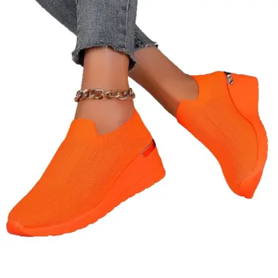 Plus Size Women's Sock Shoes, Breathable Mesh, Thick Sole, Colour Block