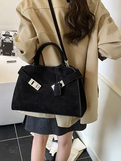 Women's Suede Tote Bag, Large Capacity, Single Shoulder - 3