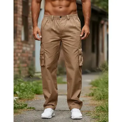 Herren Freizeithose mit mehreren Taschen, lockerer gerader Schnitt, Cargohose