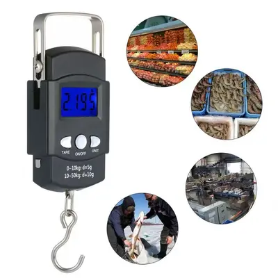 50kg Portable Luggage Scale with Ruler, Household Suitcase Scale, Express Delivery Scale, Hand-Held Fishing Scale, Digital Handheld Scale