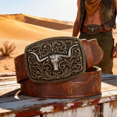 Sınırötesi Trend Batı Kovboysu Deri Kemeri Amerikan Retro Geniş Toka Erkek Bel Kemeri Moda Sokak Stili Pantolon Kemeri