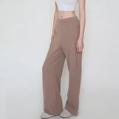 Kadın Yüksek Bel Gevşek Paça Yoga ve Koşu Pantolonu, Çıplak Hissi Kumaş - 10