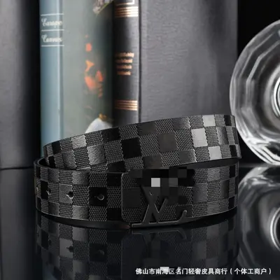 跨境男士真皮腰带网红格子纹3.8打孔牛皮皮带高端休闲商务裤腰带 - 11