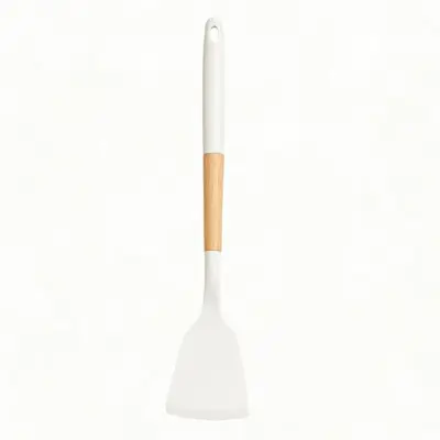 Kaymaz Uçlu Ahşap Saplı Silikon Mutfak Eşyası Tencere Kepçesi Seti Mutfak Aletleri Pişirme Wok Spatulası Çorba Kaşığı Kepçe Seti - 7