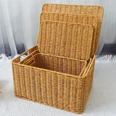 Plastik taklit rattan sepet saklama kutusu ev saklama kutusu gardırop dolap elbise saklama kutusu oturma odası aperatif depolama