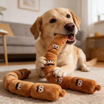 Plush Sausage Dog Toy, Chew-Resistant, Four-Section Squeaky - 3