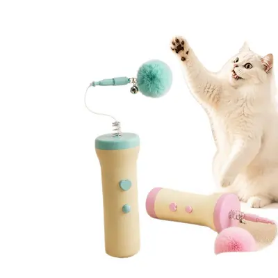 One-click cat teaser toy with elastic hair balls