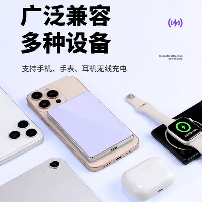 Полутвердотельный магнитный беспроводной power bank 8,8 мм ультратонкий, сертифицированный 3C, емкостью 5000 мАч, портативное зарядное устройство, совместимое с Apple