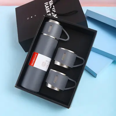 Paslanmaz çelik termos bardak, 1 bardak 3 kapak, taşınabilir